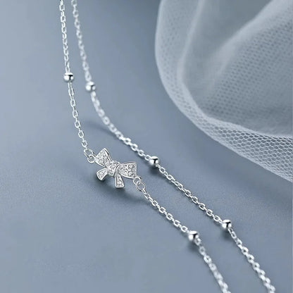 Silver Color Butterfly Zircon Tassel Anklet