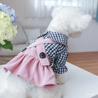 Robe à carreaux boutonnée noire pour petits chiens moyens chat