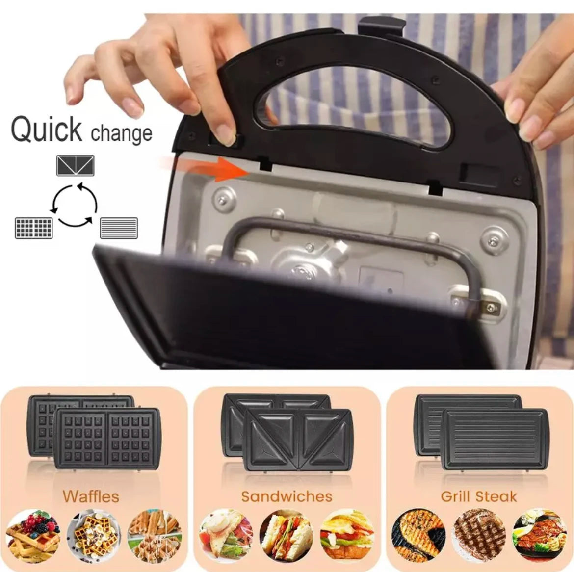 3 in 1 Electric Panini Press Waffle Toasters