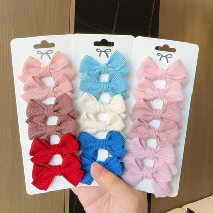 6/10pc Kids Solid Color Ribbon Bow Hair Clips