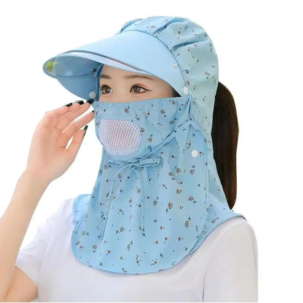 Women Flower Printed UV Protect Face Neck Cover Sun Hat