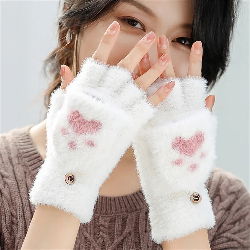 Women’s Warm Fingerless Cat Gloves