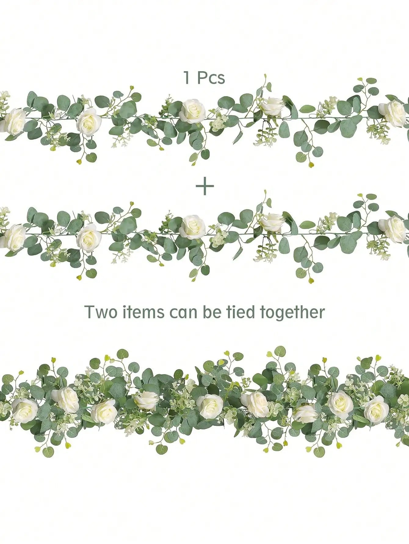 1PC Artificial Eucalyptus & White Rose Branch
