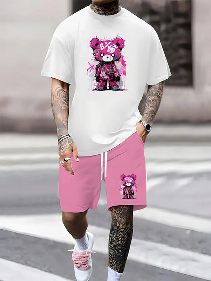 Survêtement d'été à manches courtes pour homme avec imprimé ours