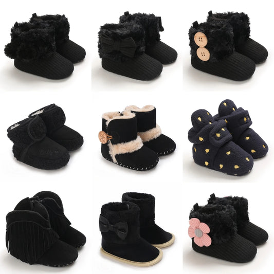 Herbstliche schwarze warme Erste-Schritt-Schuhe für Kleinkinder