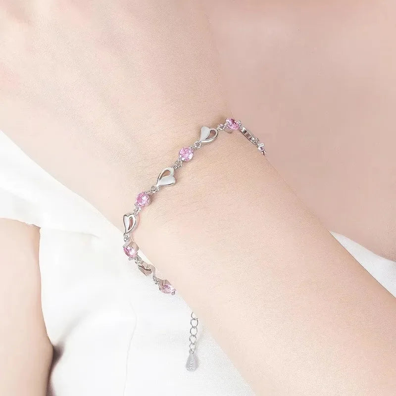 Bracelet rétro en argent sterling 925 en forme de cœur pour femme