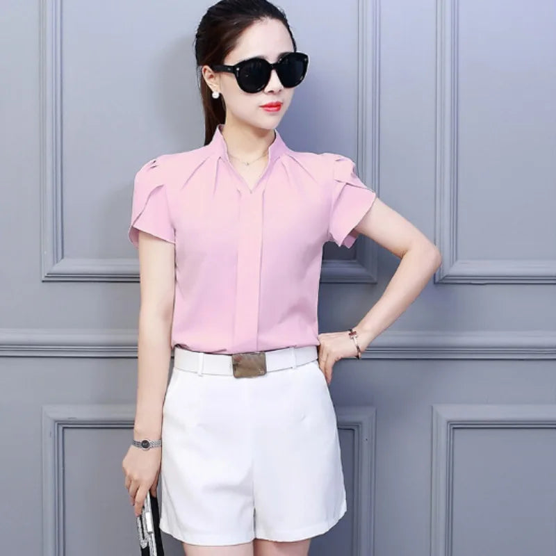 Short Sleeve Chiffon Office Women's Blouse