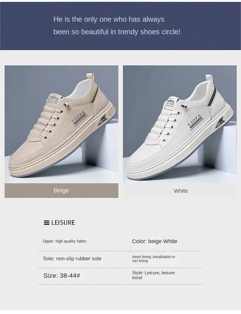 Men's Breathable Slip On Casual Leather Sneakers