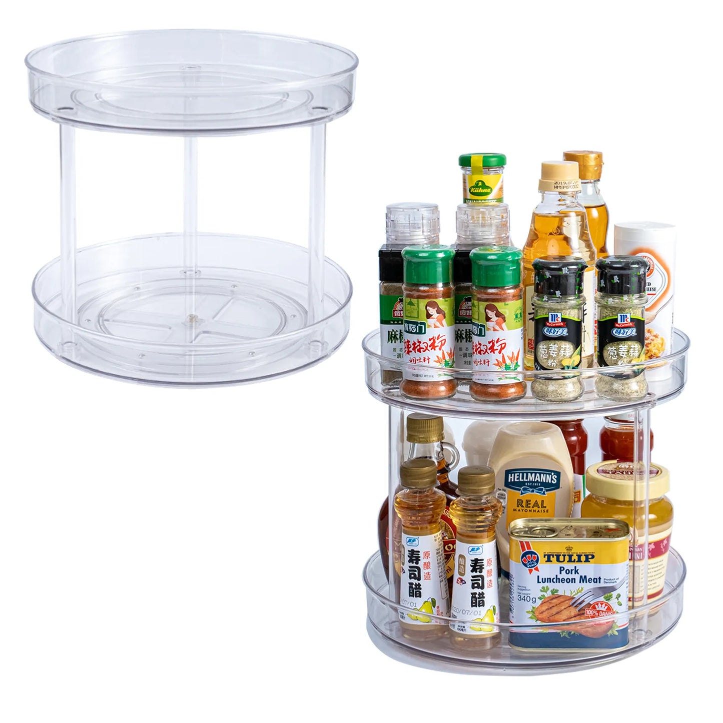 360° Rotating Transparent Kitchen Organizer Storage Rack