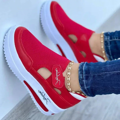 Women's Red & Blue Designer Canvas Sneakers