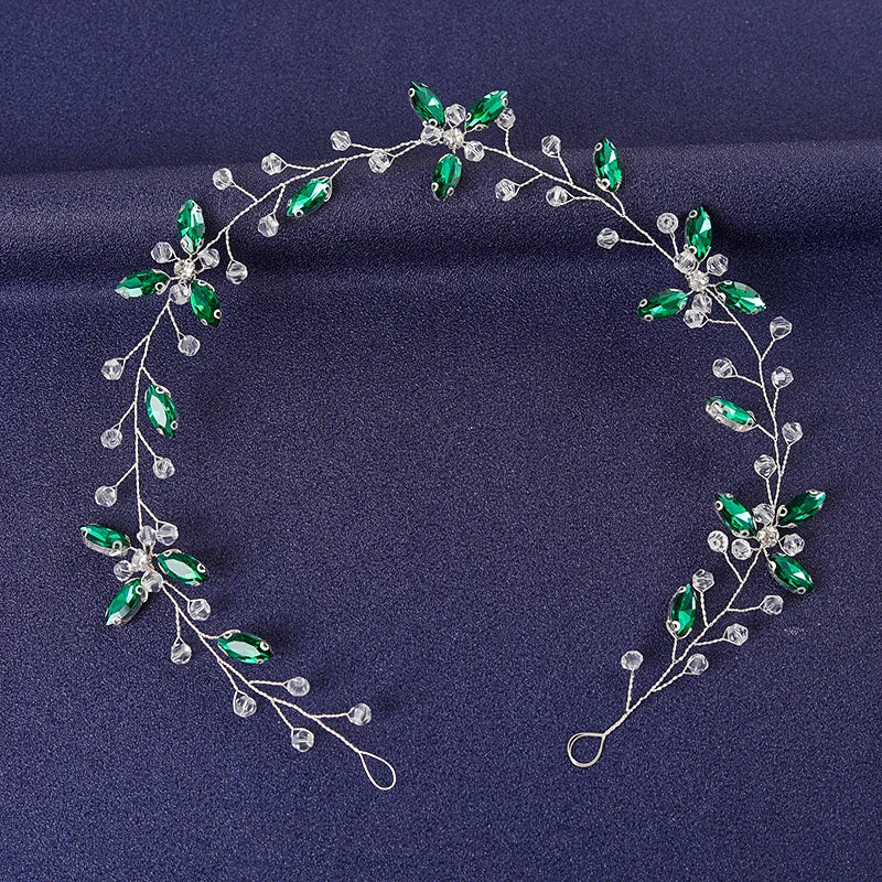Women's Rhinestone Green Crystal Pearl Hairband