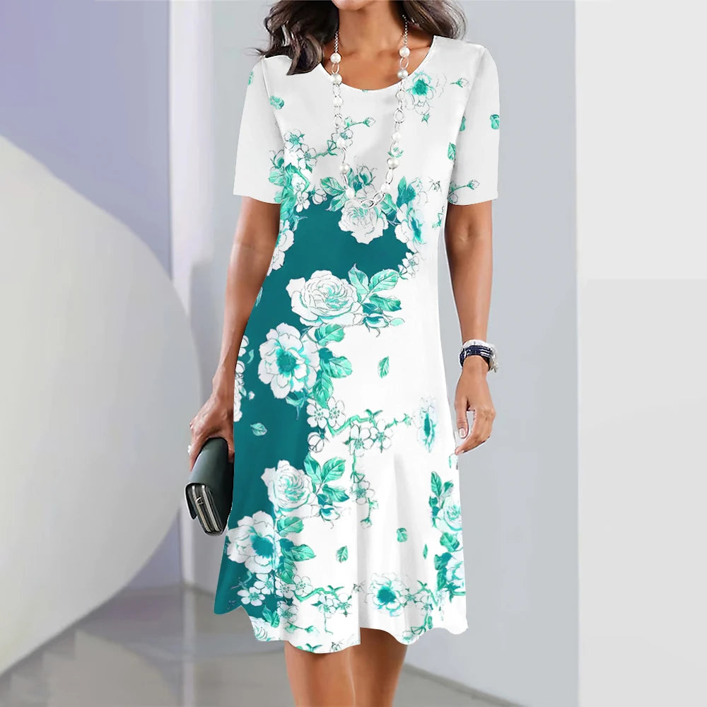 Women's Floral Print Patchwork Midi Dresses