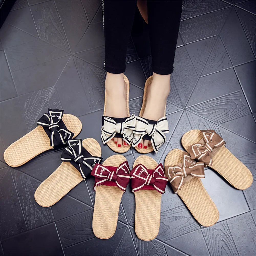 Women's Lightweight Linen Bow Slippers