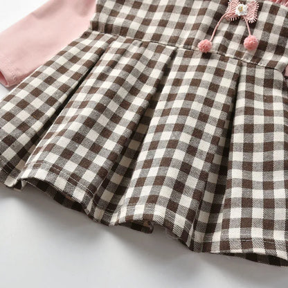 Baby girls rivet plaid long-sleeved dresses