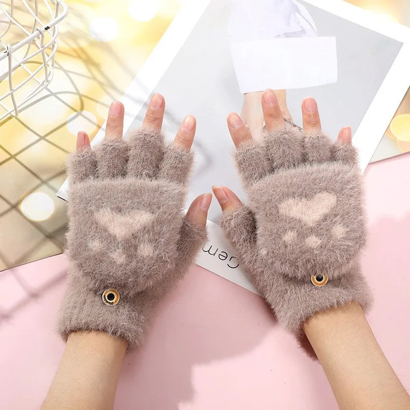 Fluffy Bear Paw Fingerless Gloves