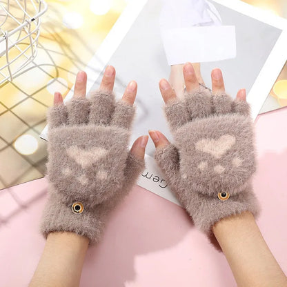 Fluffy Bear Paw Fingerless Gloves