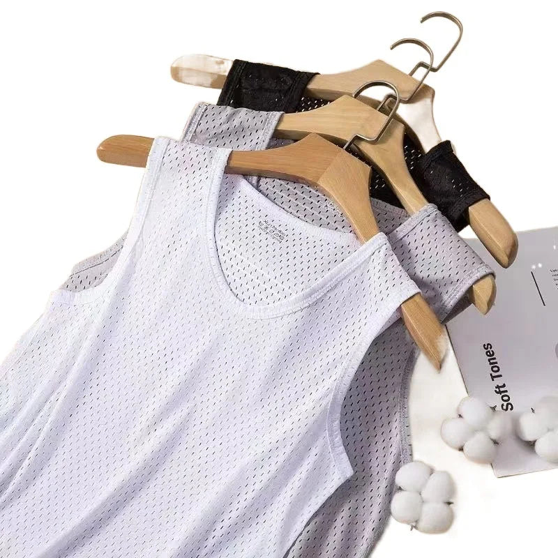 Débardeurs en soie glacée pour hommes respirants en maille