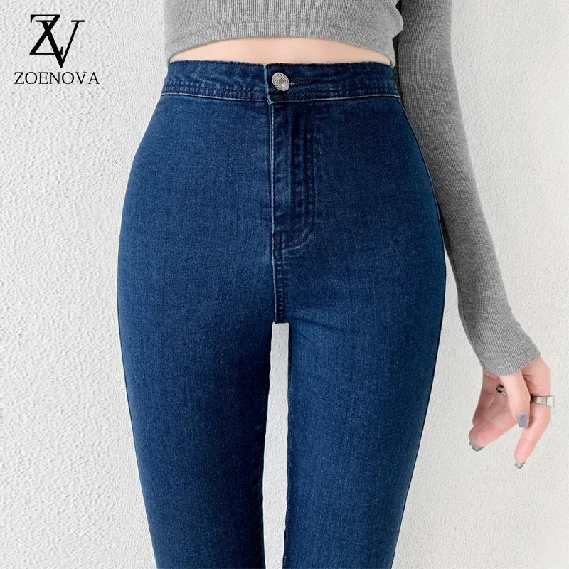 Graue Skinny-Fit-Jeans aus Denim mit hoher Taille