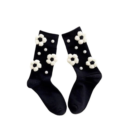 Chaussettes à fleurs en perles noires et blanches