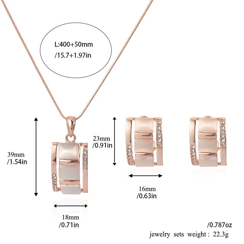 Set aus rechteckiger Opal-Halskette und Ohrringen für Damen