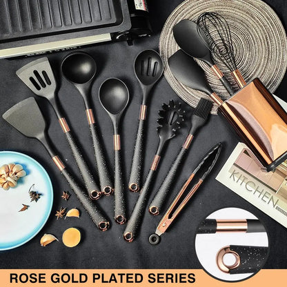 Rose Gold Silicone Cooking Utensils Set