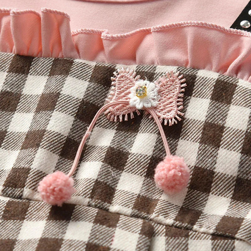 Baby girls rivet plaid long-sleeved dresses