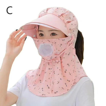 Women Flower Printed UV Protect Face Neck Cover Sun Hat