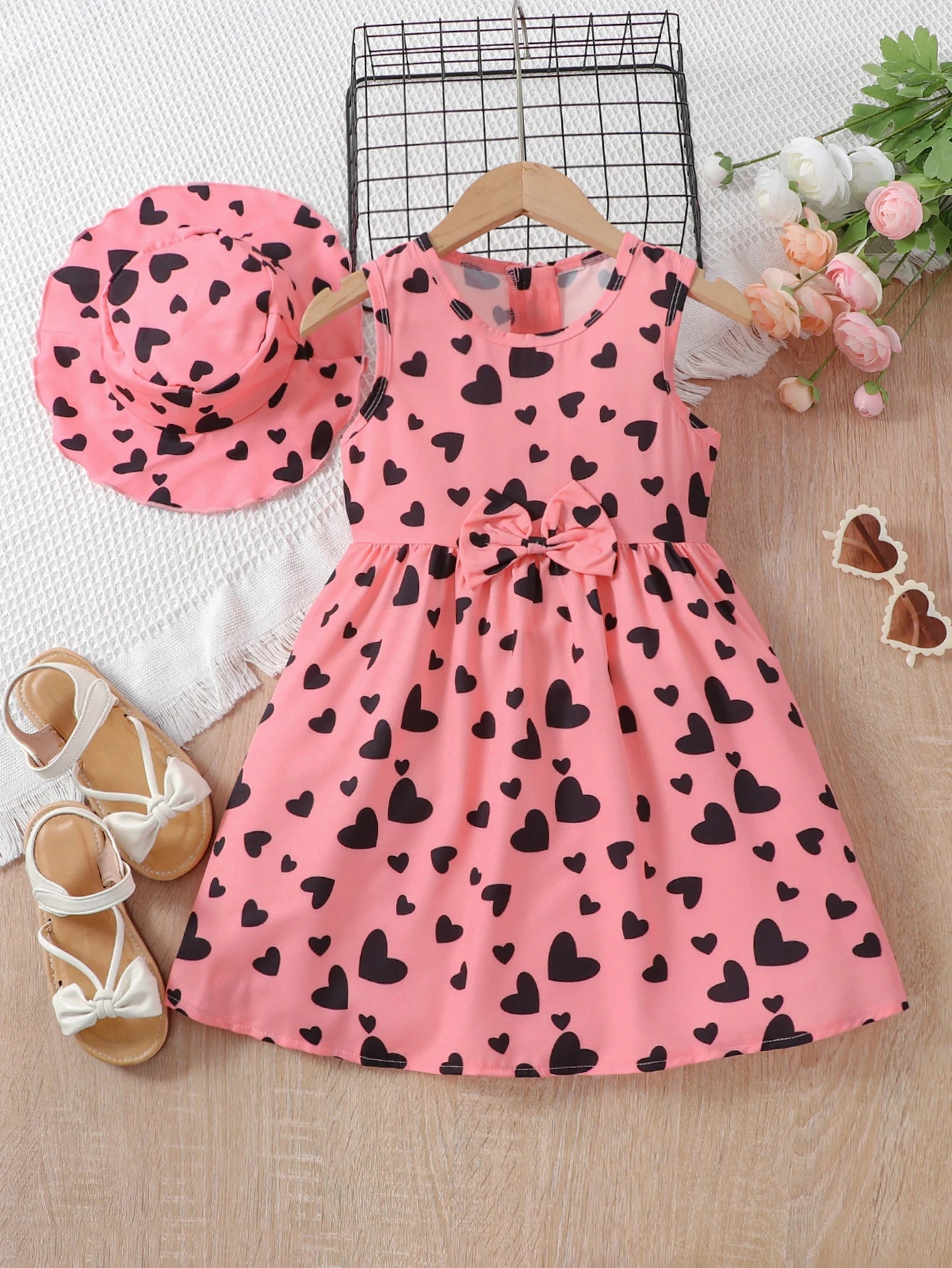 Toddler Girls' Love Heart Print Sleeveless Dress