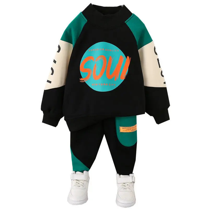 Vêtements pour enfants garçon manches longues lettre Patchwork col rond sweat pantalon