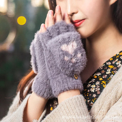 Women’s Warm Fingerless Cat Gloves