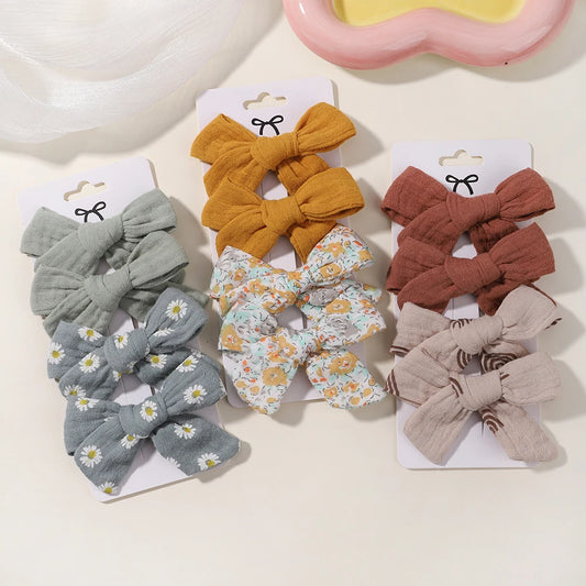 4PCS Muslin Baby Girls Hair Bows