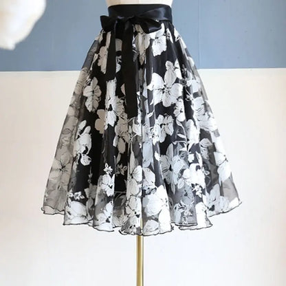 High Waist Bow A-Line Skirt