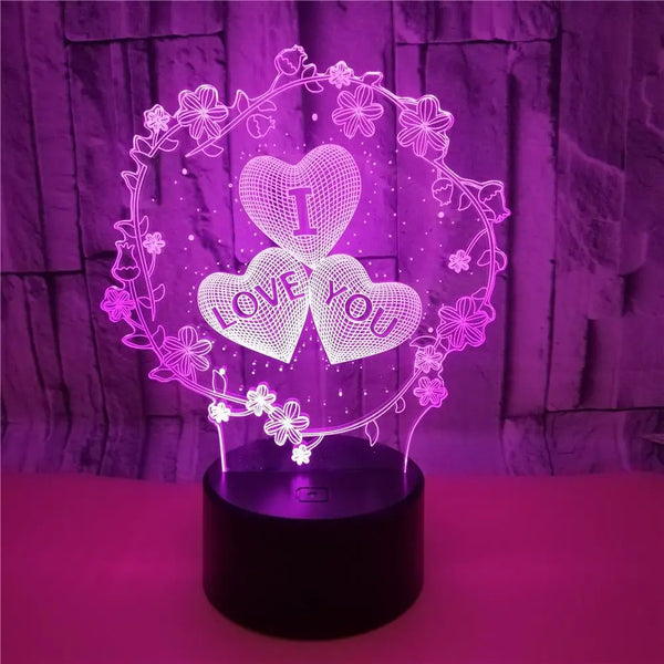3D Heart-shaped LED night light providing a soft romantic glow.