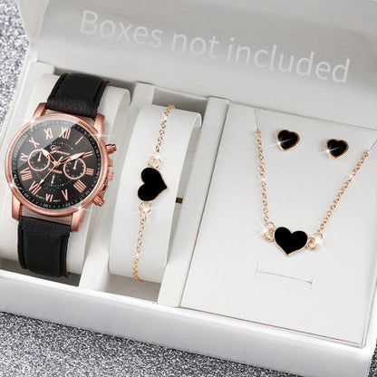 Montre-bracelet en strass avec bague, collier et boucles d'oreilles assorties pour femme 