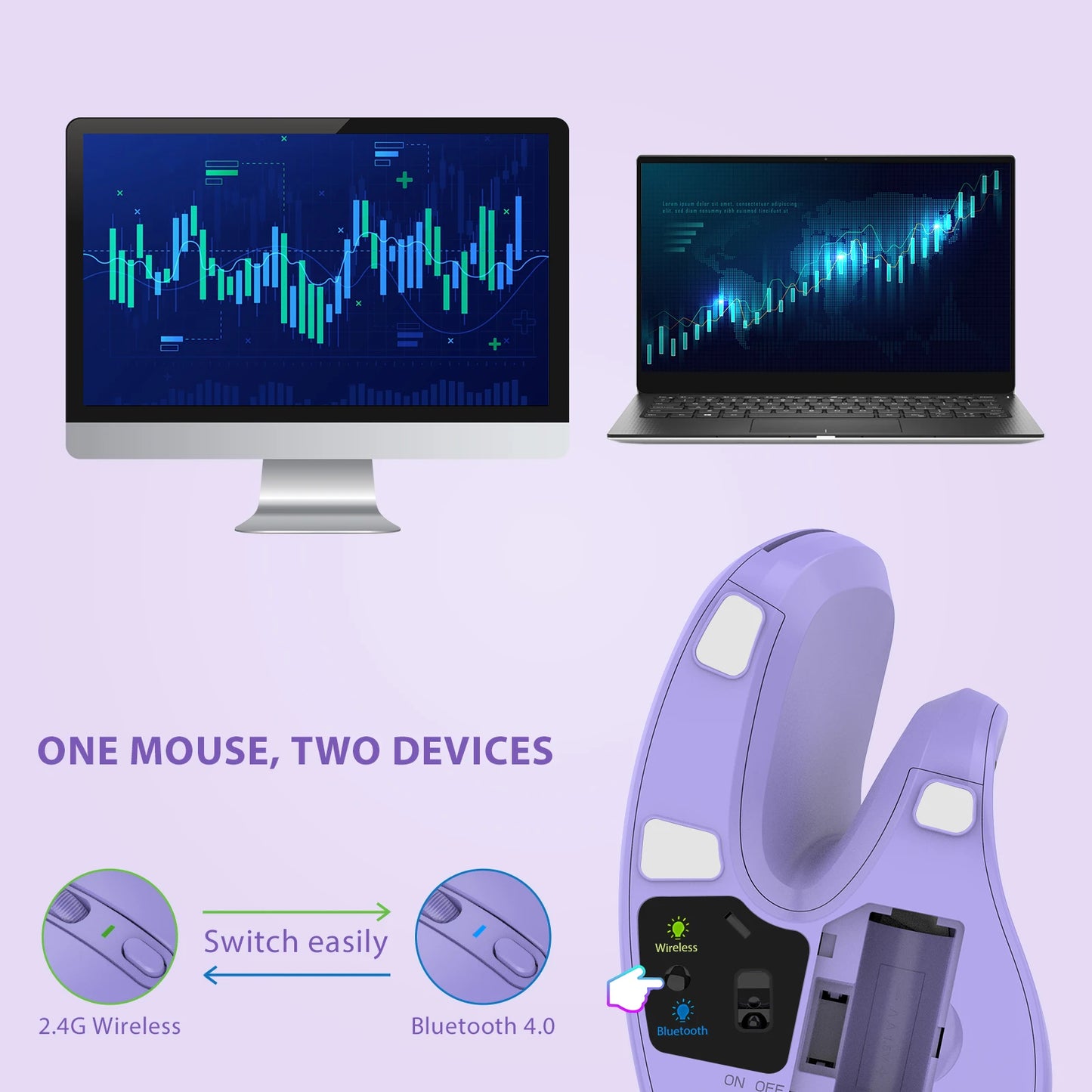 Bluetooth & 2.4G Wireless Ergonomic Mouse