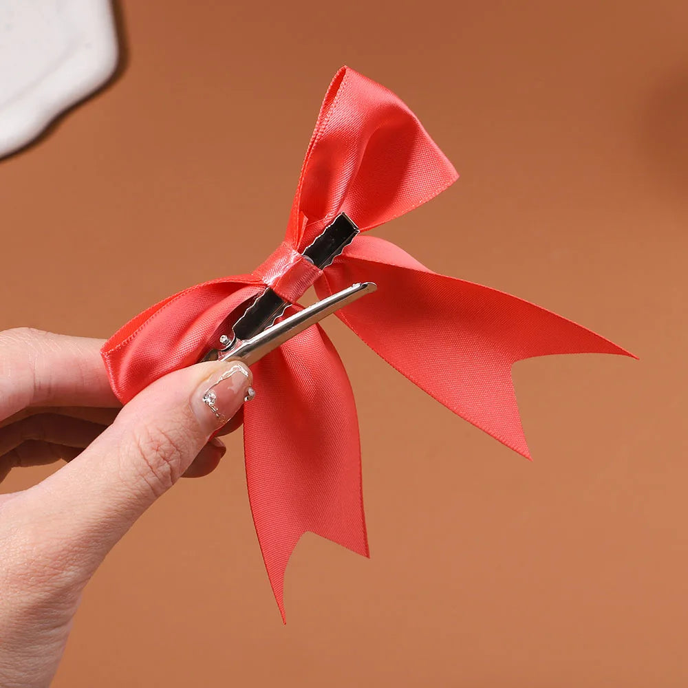 2Pcs/set Solid Color Ribbon Cheer Bows Hair Clips