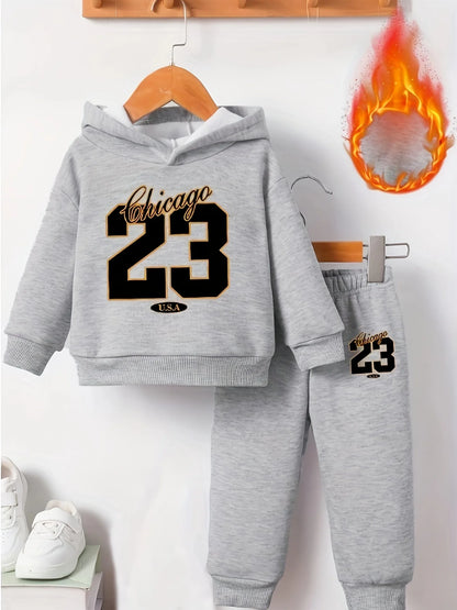 Baby Boys Letter Print Hooded Long Sleeve Outfits Suit