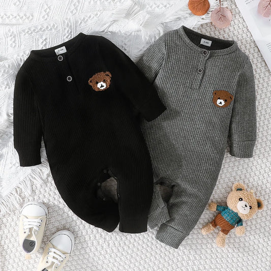 Cartoon Bear Tiny Button Long Sleeve Newborn Baby Clothes