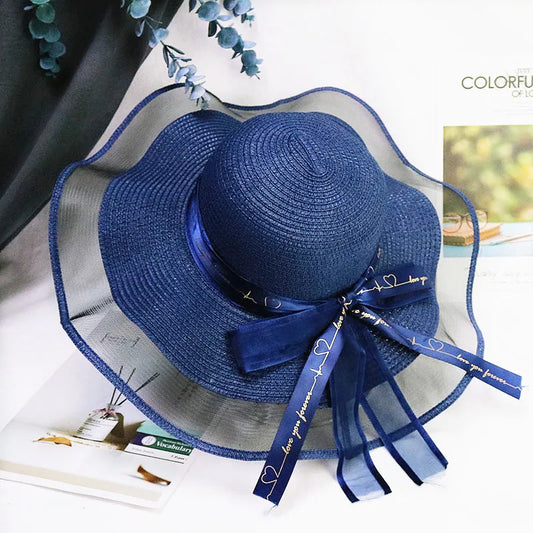 Summer Floral Wide Brim Straw Sun Hat