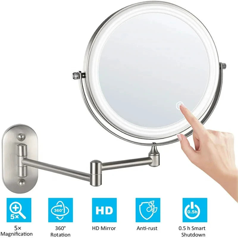 Rechargeable Wall Mounted Lighted Folding Mirror