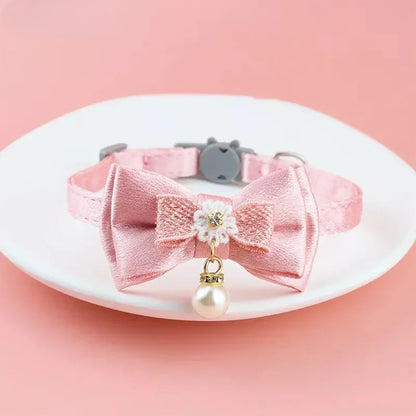 Silk Ribbon Pearl Dog Collar With Pendant