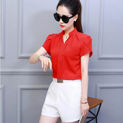 Short Sleeve Chiffon Office Women's Blouse