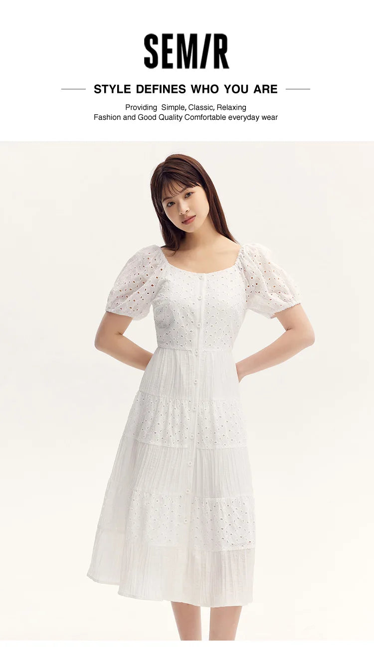 Chic White Square Collar Dress