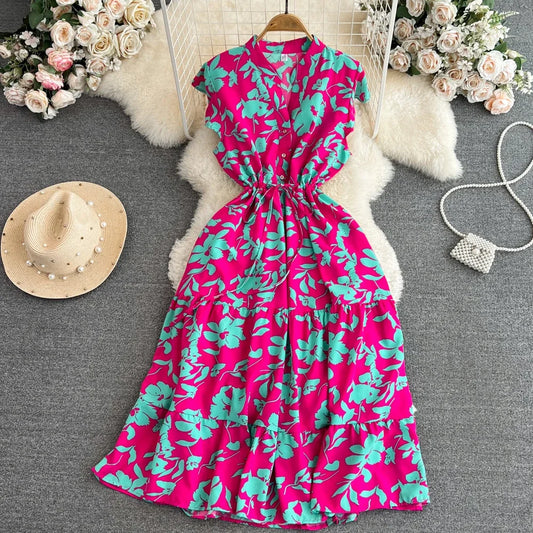 Boho Floral Ruffle Midi Maxi Dress