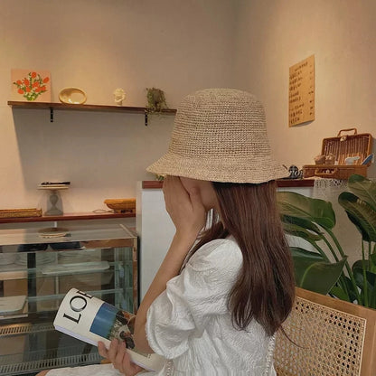 Women's Beach Sun Floppy Fisherman Crochet Straw Hat