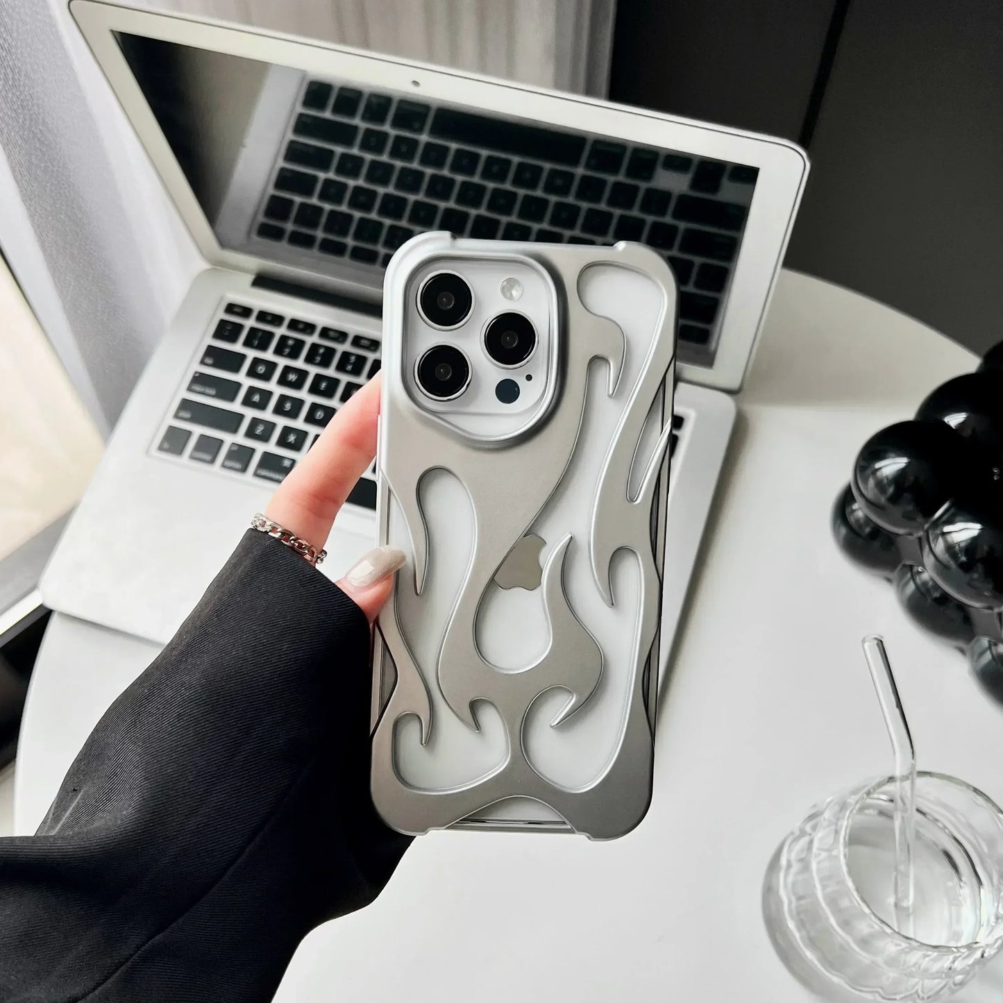 Matte 3D Hollow Flame Phone Case For iPhone