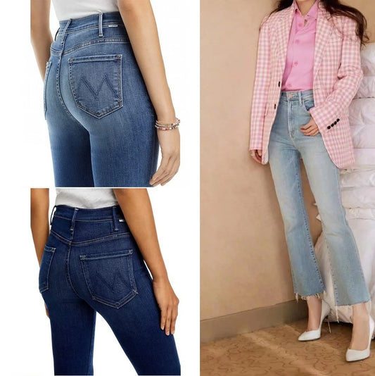 Pantalon court évasé en denim à taille haute