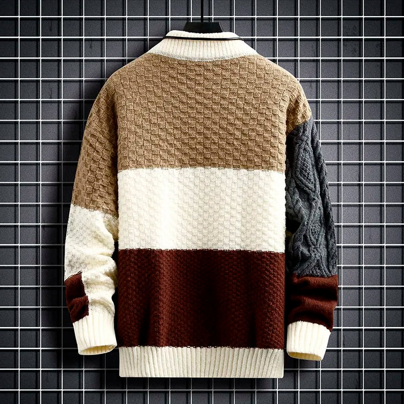 Patchwork O Neck Casual Sweaters for Man