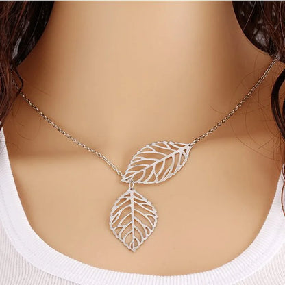 Boho Double Leaves Alloy Necklace
