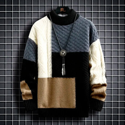 Patchwork O Neck Casual Sweaters for Man